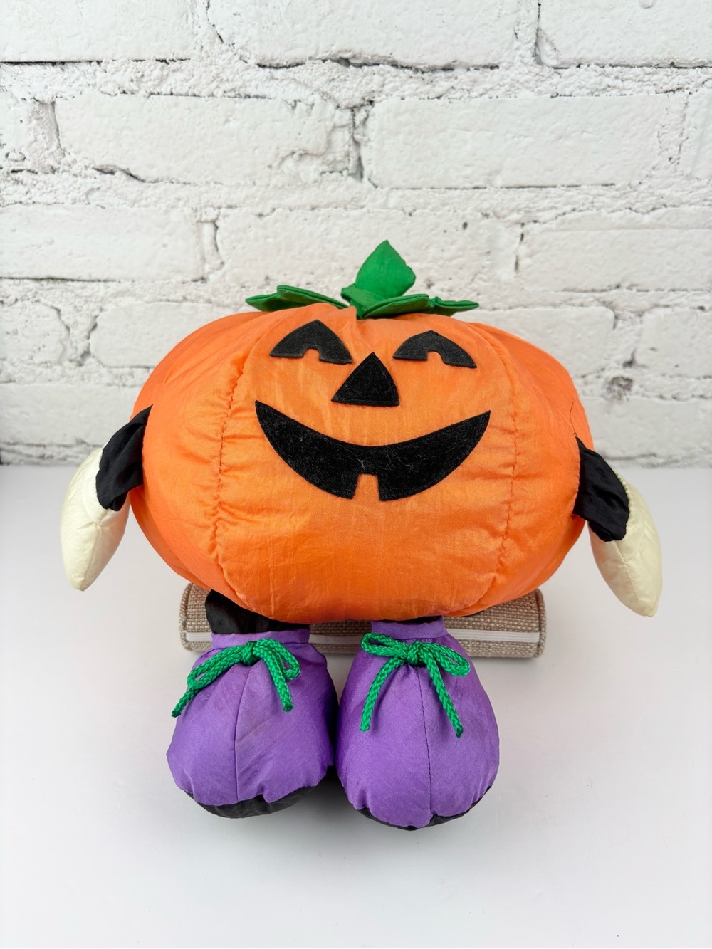 Vintage Gibson Pumpkin Plush Puffalump with Purple Shoes